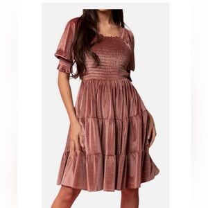 Baltic Born Dusty Rose Smocked Midi Dress